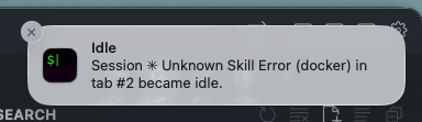 macOS notification banner showing that an iTerm2 session has become idle